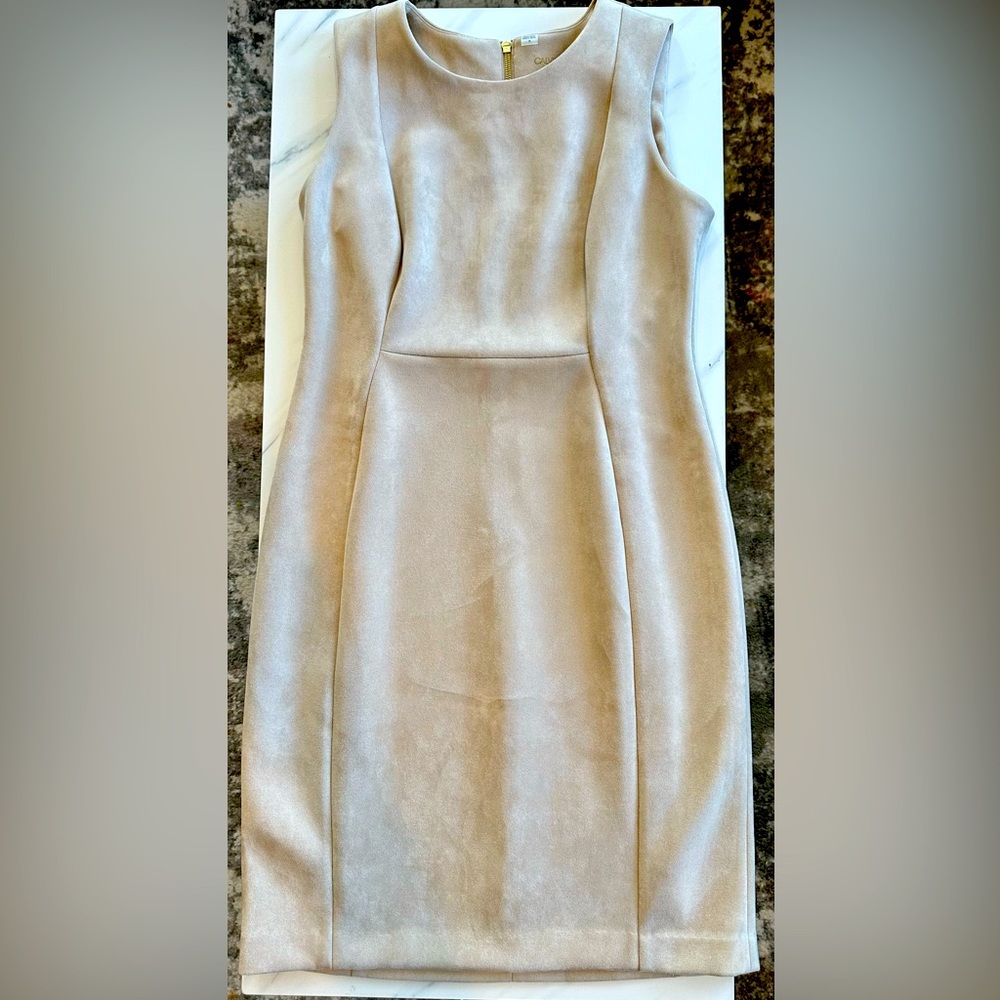 Calvin Klein “suede” beige midi dress | Size 14